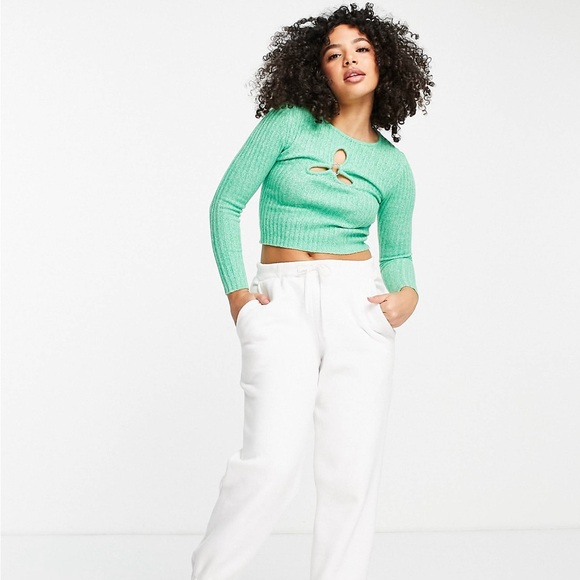 ASOS Design Petite Green Knotted Cutout Floral Long Sleeve Sweater - Picture 5 of 9